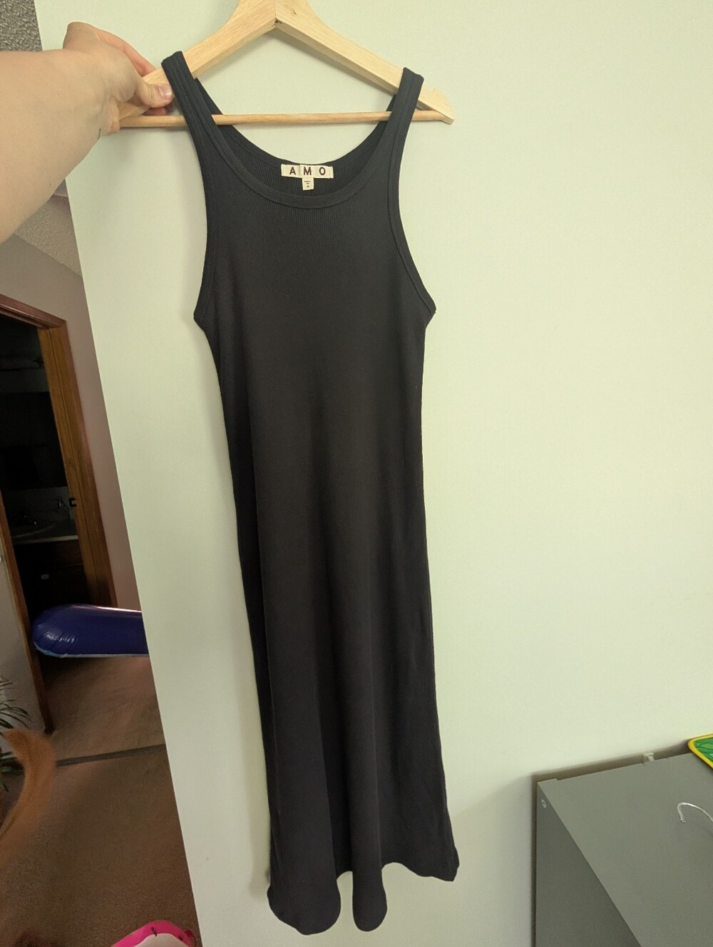 AMO Black Ribbed Maxi Tank Dress - 100% Cotton